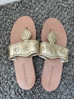 Jack Rogers Gold Leather Sandals with Pink Footbed